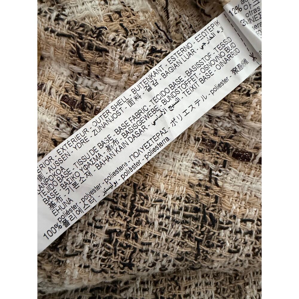 Zara Tweed Plaid Blazer + Skort Set NWOT Size S Beige Black Pockets - Picture 9 of 10